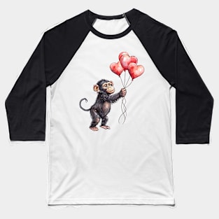 Valentine Chimpanzee Holding Heart Shaped Balloons Baseball T-Shirt